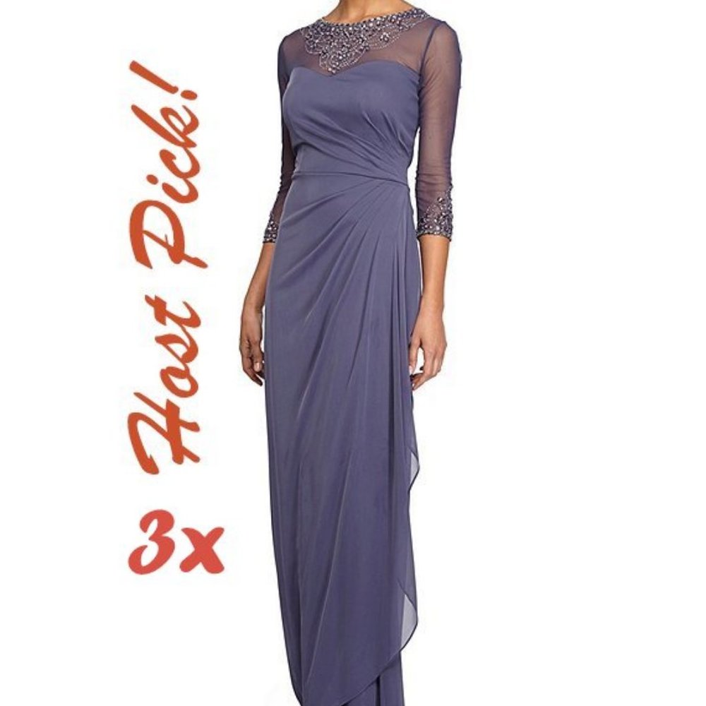 3x HP🎉Alex Evenings Petite NEW Jewel Gown Dress NWT Illusion Sweetheart Beaded